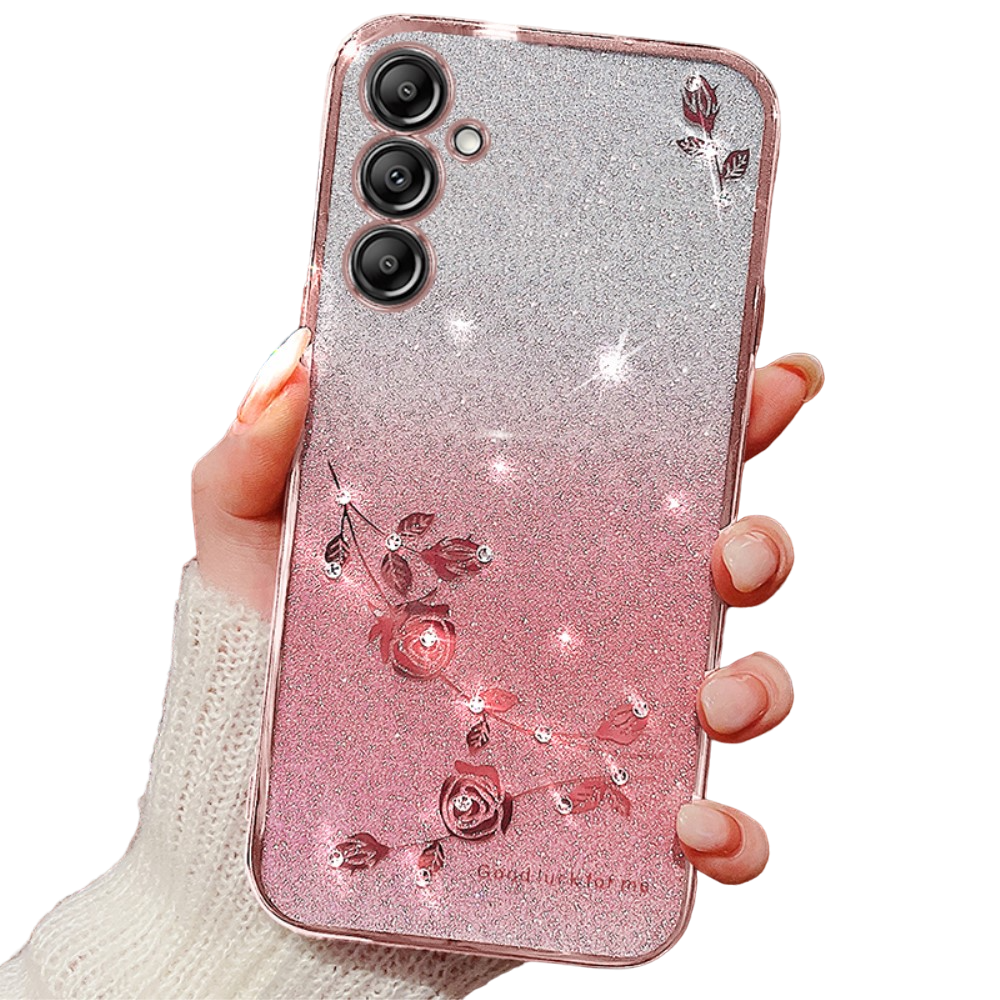 Samsung Galaxy A35 5g Hülle, Glitzerblume, Roségold