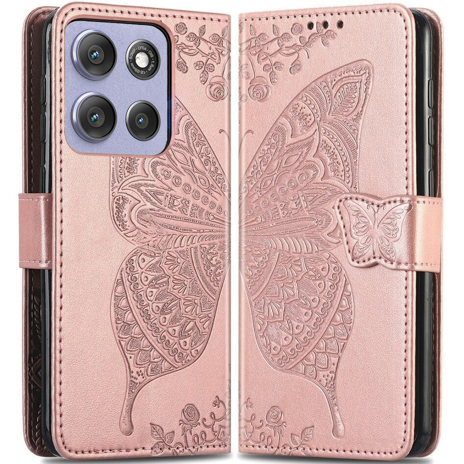 Klapphülle Für Motorola Moto G56 5g, Schmetterling, Roségold