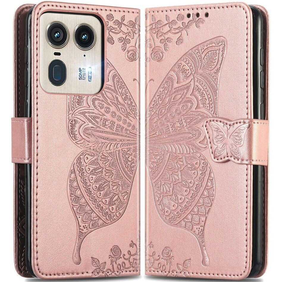 Klapphülle Für Motorola Edge 50 Ultra, Schmetterling, Roségold