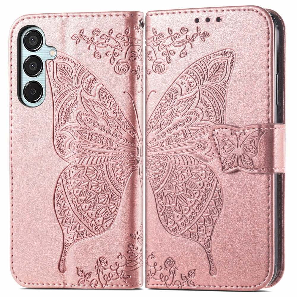 Klapphülle Für Samsung Galaxy M15 5g, Schmetterling, Roségold