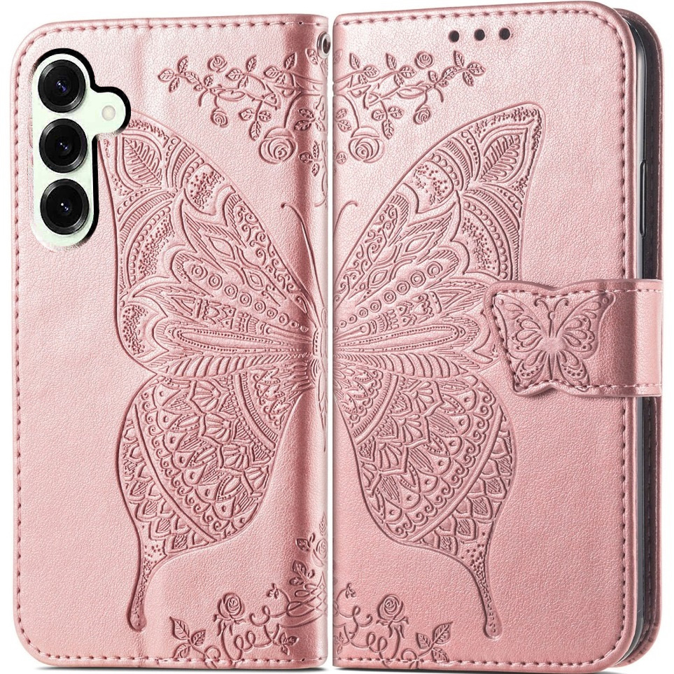 Klapphülle Für Samsung Galaxy S25 Fe, Schmetterling, Roségold