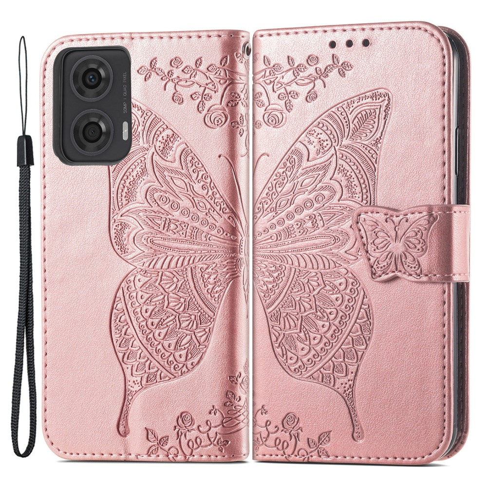 Klapphülle Für Motorola Moto G24 / G24 Power / G04, Schmetterling, Roségold