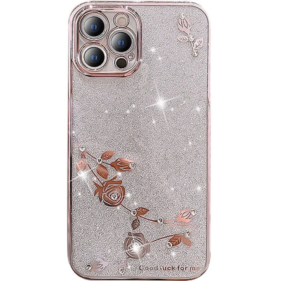 Iphone 12 Pro Hülle, Glitzerblume, Roségold