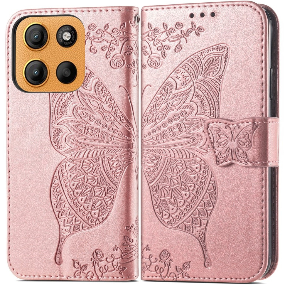 Klapphülle Für Motorola Moto G17 / G17 Power / G15 / G15 Power, Schmetterling, Roségold