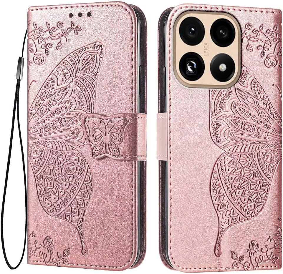 Klapphülle Für Xiaomi 15t, Schmetterling, Roségold