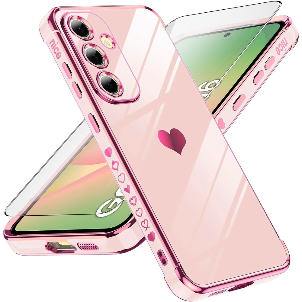 Schutzhülle Für Samsung Galaxy A56 5g, Elektroherz, Roségold + 9h-glas