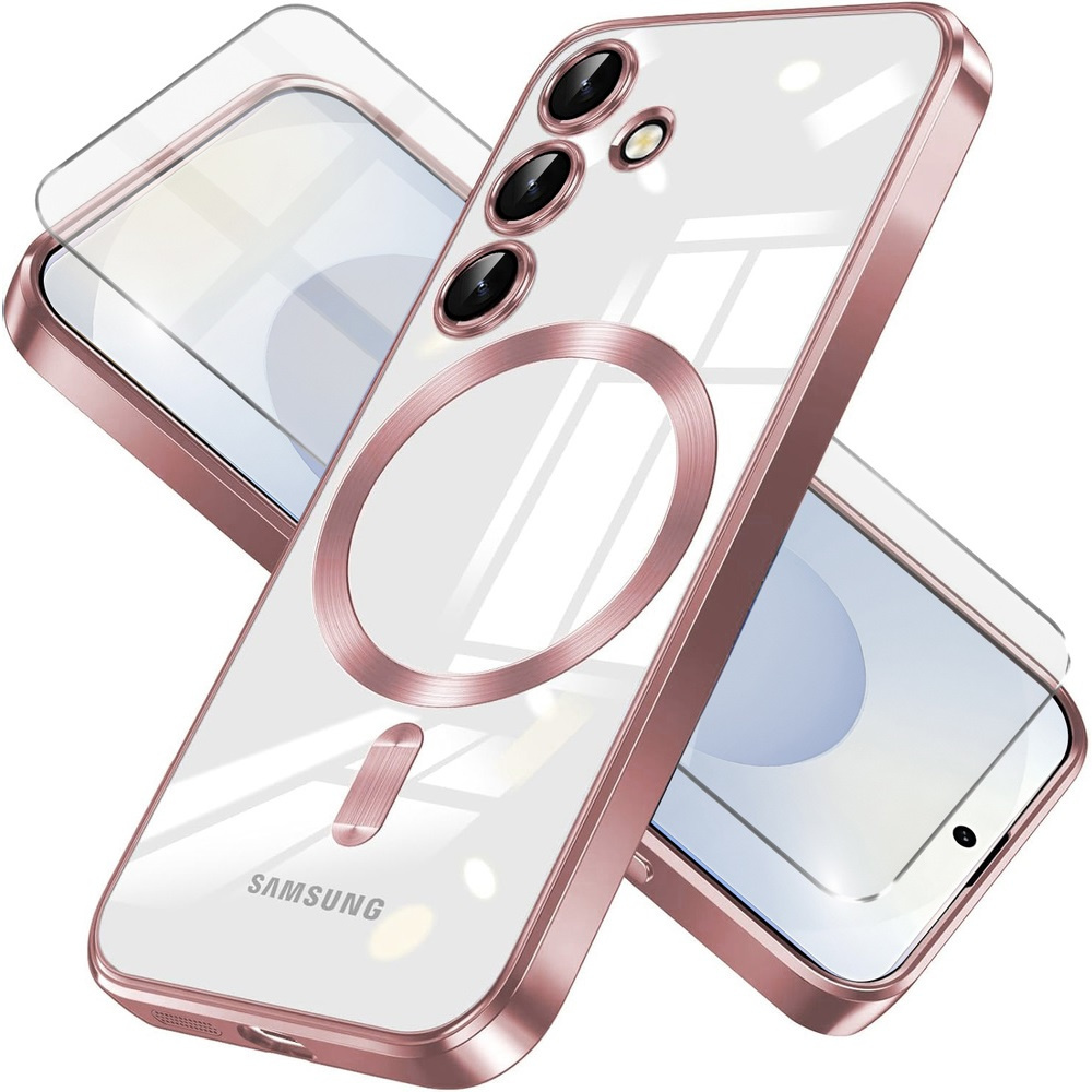 Schutzhülle Für Samsung Galaxy S25+ Plus, Electro Magsafe, Roségold + Displayschutzfolie Aus Glas