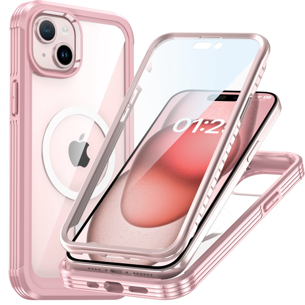 Iphone 15 Plus Hülle, Rundumschutz 360° Mit Magsafe, Displayschutzfolie Aus Glas, Roségold