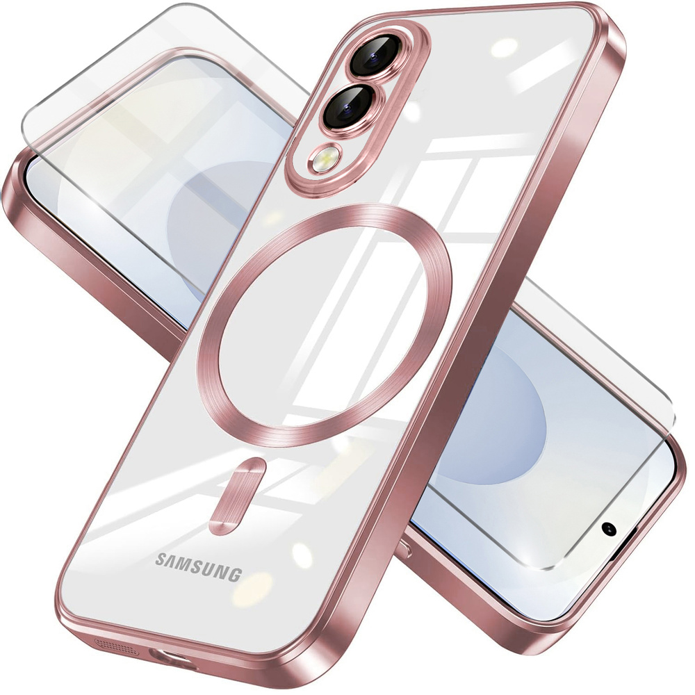 Schutzhülle Für Samsung Galaxy S25 Edge, Electro Magsafe, Roségold + Displayschutzfolie Aus Glas