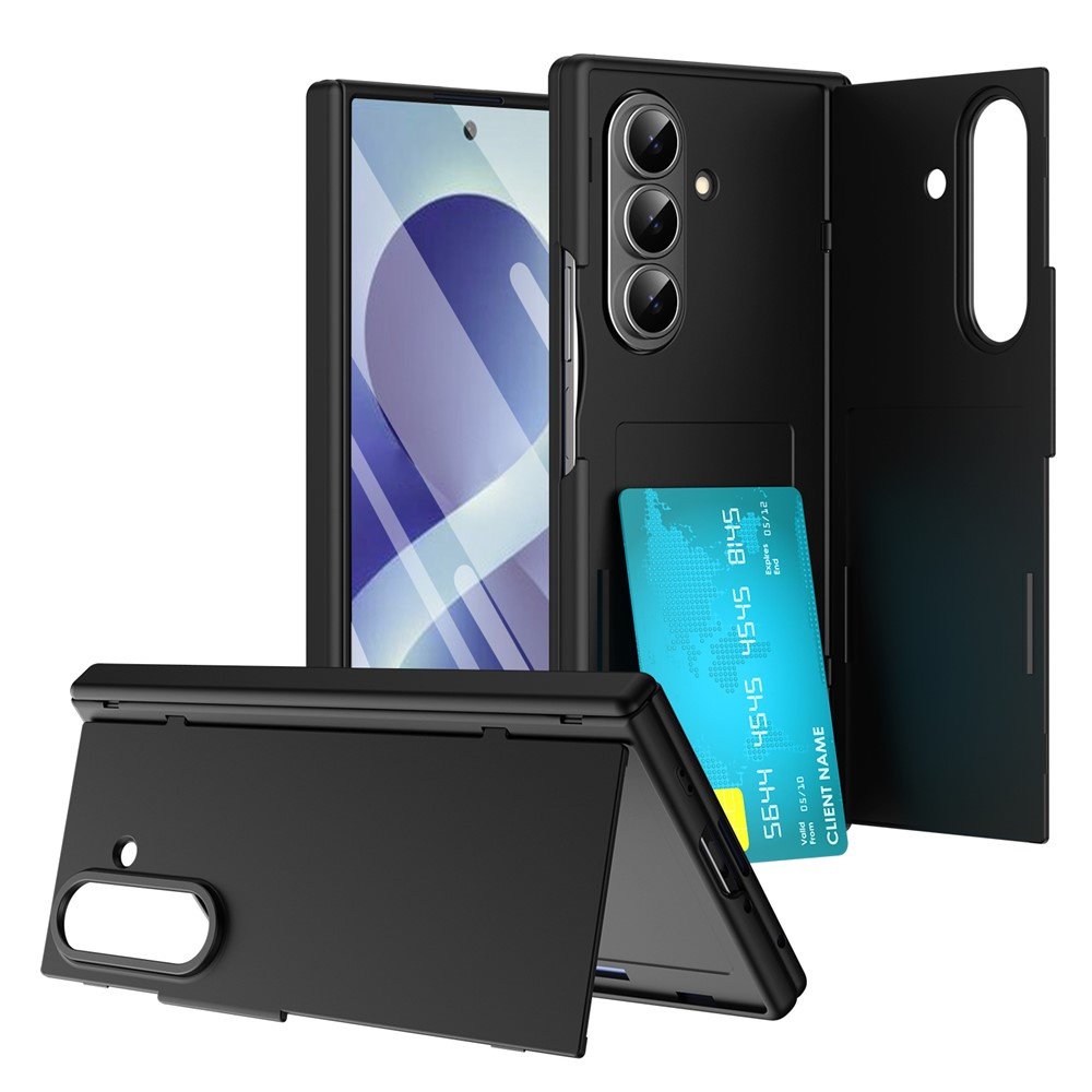 Samsung Galaxy Z Fold 8 Ultra Hülle, Kartenhalter, Ständer, Brieftasche Mit Aufsteller Und Schutzglas Für Das Außendisplay, Schwarz