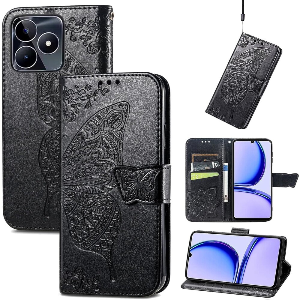 Realme Note 50 Butterfly Flip Case, Schwarz