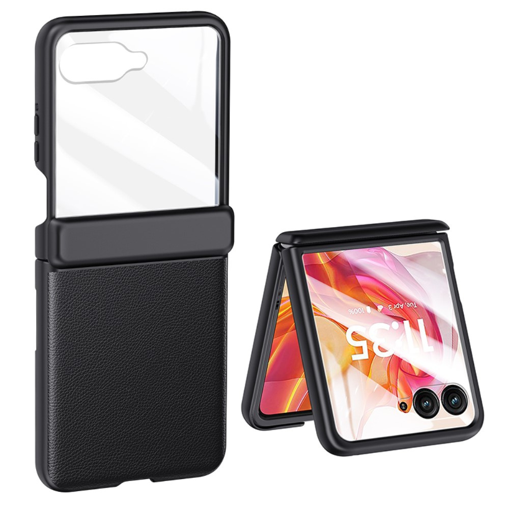 Motorola Razr 50 Ultra Slim Lederhülle Mit Glas, Schwarz