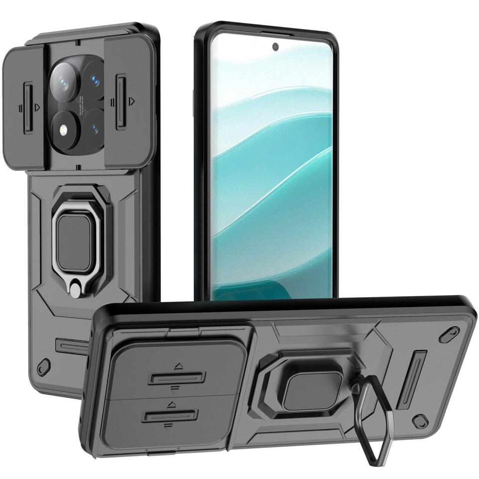 Schutzhülle Für Xiaomi Redmi Note 14 Pro 5g / Xiaomi Poco X7 5g, Mit Integriertem Ständer Und Kameraobjektiv, Schwarz