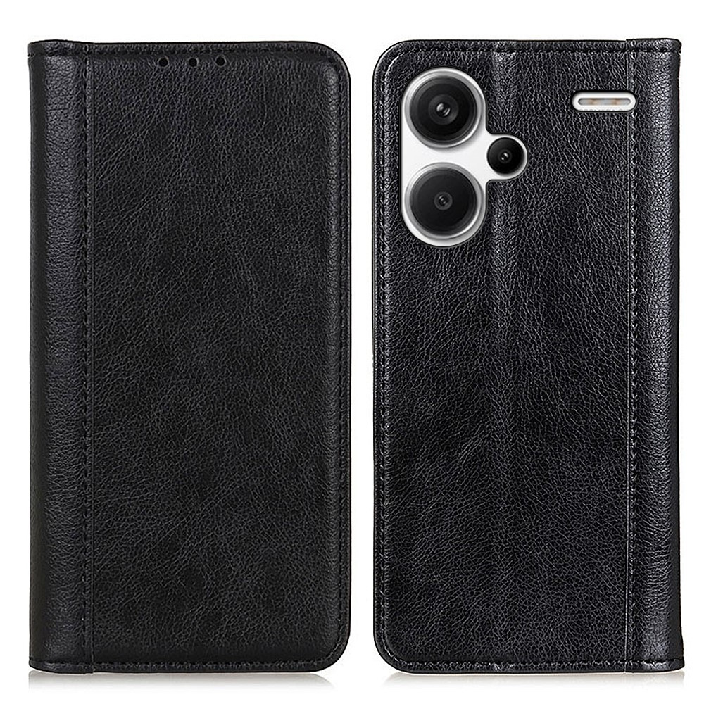 Schutzhülle Für Xiaomi Redmi Note 13 Pro+, Brieftaschenmodell Aus Litschi-leder, Schwarz