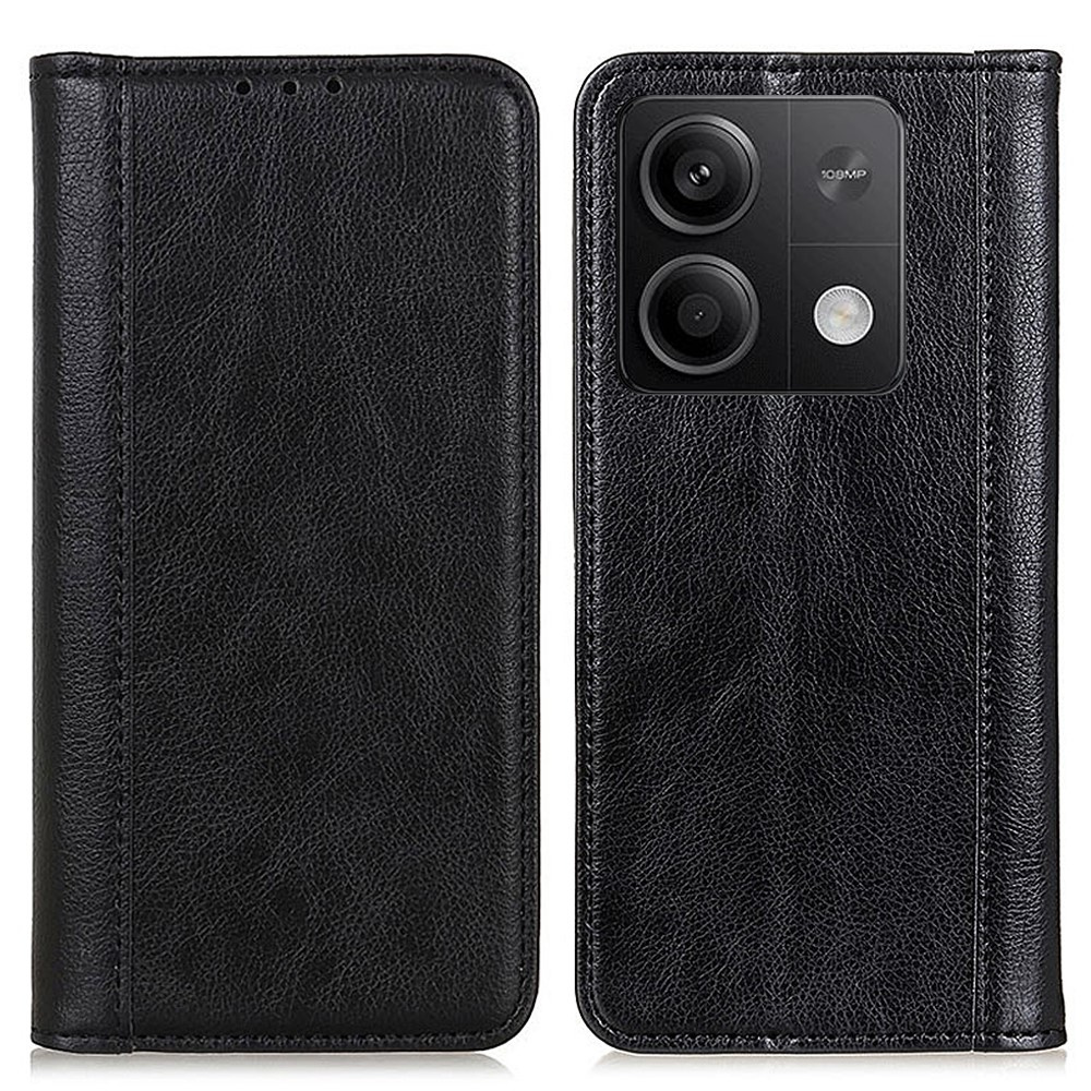 Schutzhülle Für Xiaomi Redmi Note 13 5g, Brieftaschenmodell Aus Litschi-leder, Schwarz