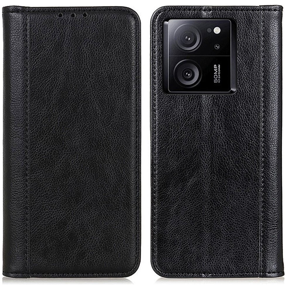 Schutzhülle Für Xiaomi 13t / 13t Pro, Brieftaschenmodell Aus Litschi-leder, Schwarz