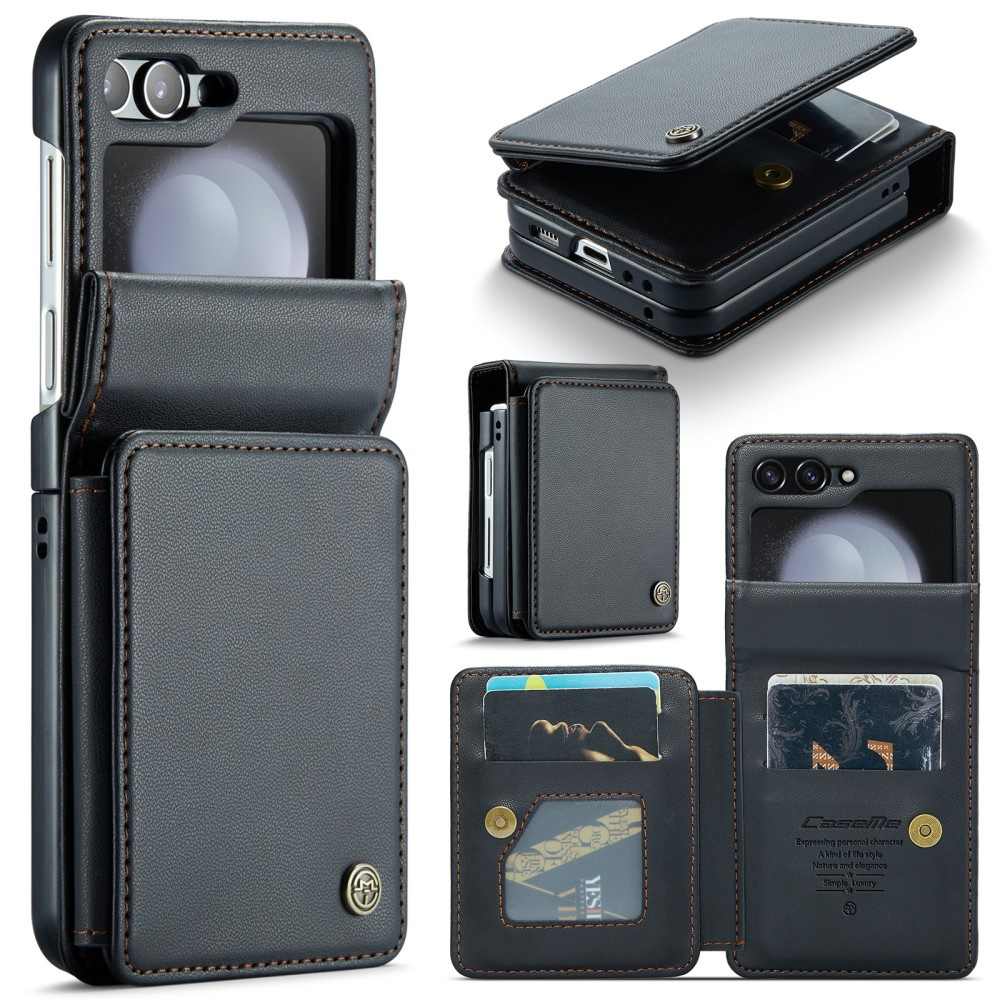 Caseme Flip Case Für Samsung Galaxy Z Flip5 5g, Litschi-geldbörse, Schwarz
