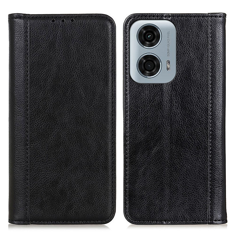 Klapphülle Für Motorola Moto G04 / G24 / G24 Power, Spaltleder, Schwarz