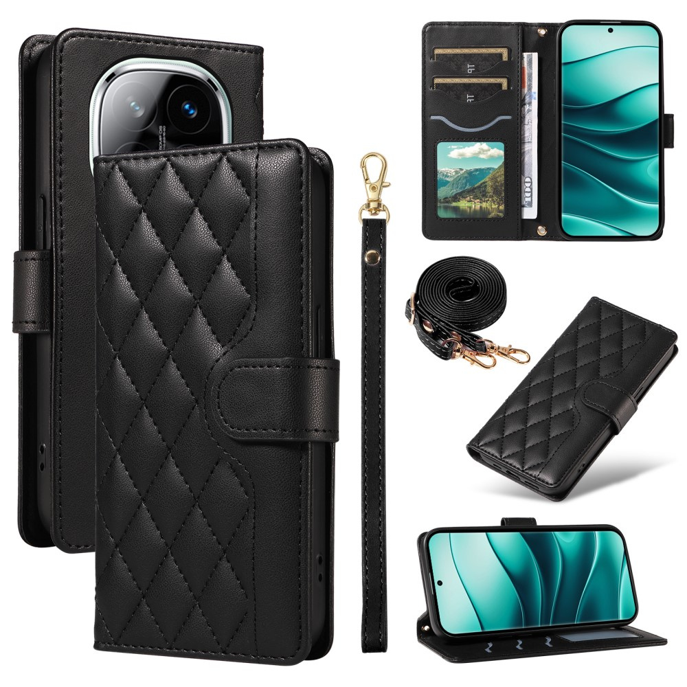 Klapphülle Für Xiaomi Redmi Note 14 Pro 5g / Xiaomi Redmi Note 14 Pro+ 5g / Xiaomi Poco X7 5g, Rautenmuster, Leder, Schwarz