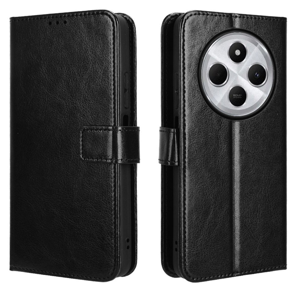Klapphülle Für Xiaomi Redmi 14c / Xiaomi Poco C75, Crazy Horse Wallet, Schwarz