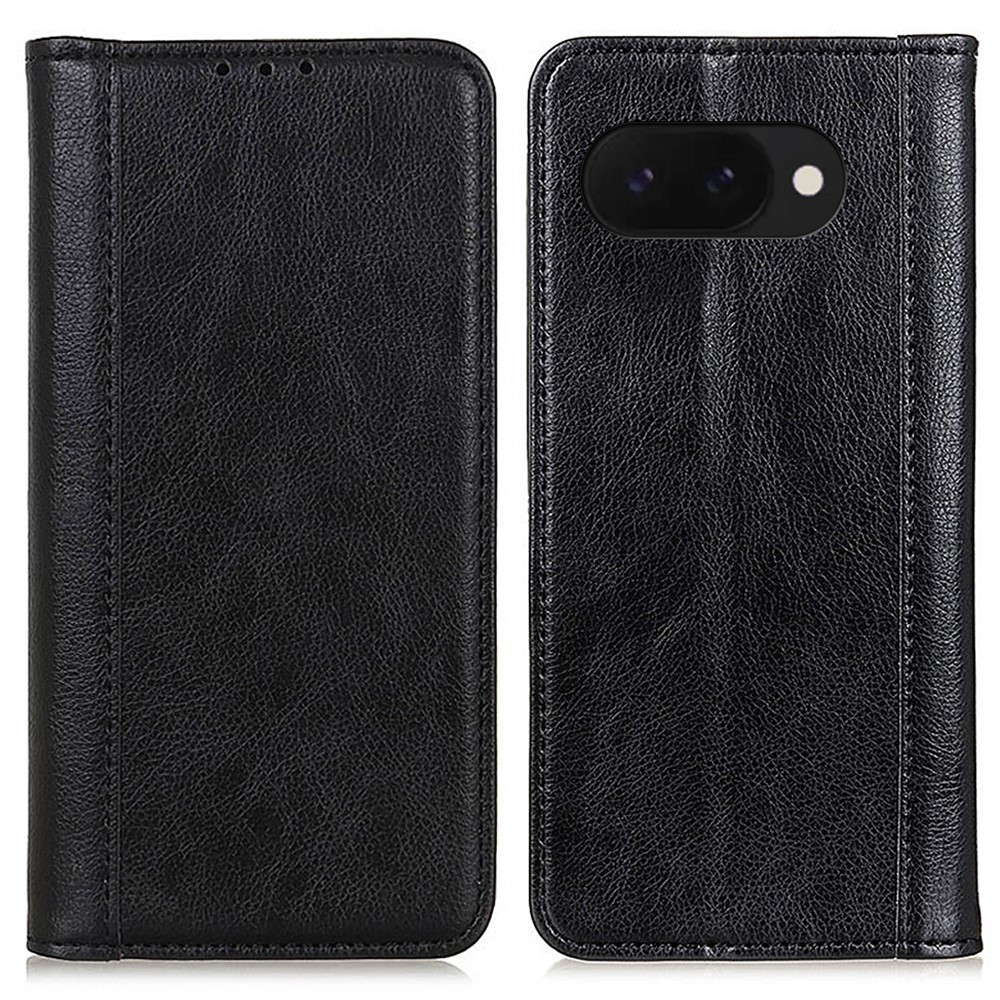 Google Pixel 9a Flipcase Aus Spaltleder, Schwarz