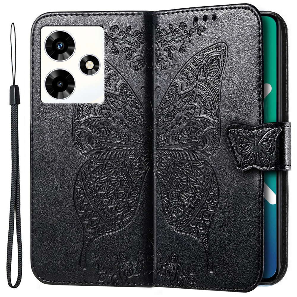 Klapphülle Für Infinix Hot 30 4g, Schmetterling, Schwarz