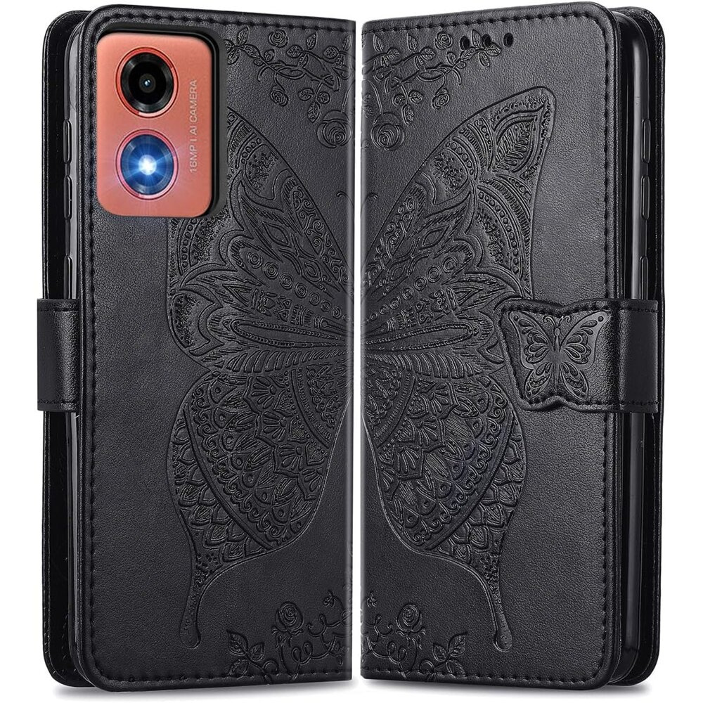 Klapphülle Für Motorola Moto E14, Schmetterling, Schwarz