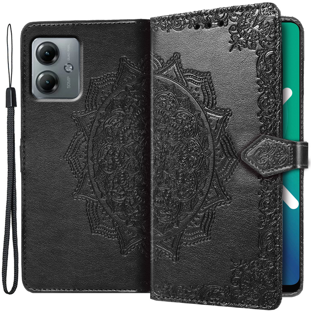 Klapphülle Für Motorola Moto G14, Mandala, Schwarz