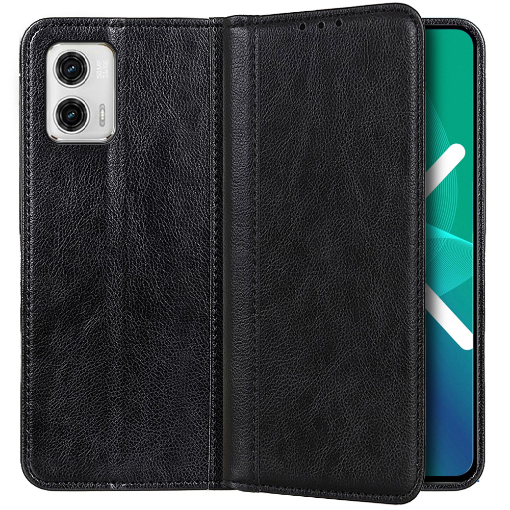 Klapphülle Für Motorola Moto G73 5g, Spaltleder, Schwarz