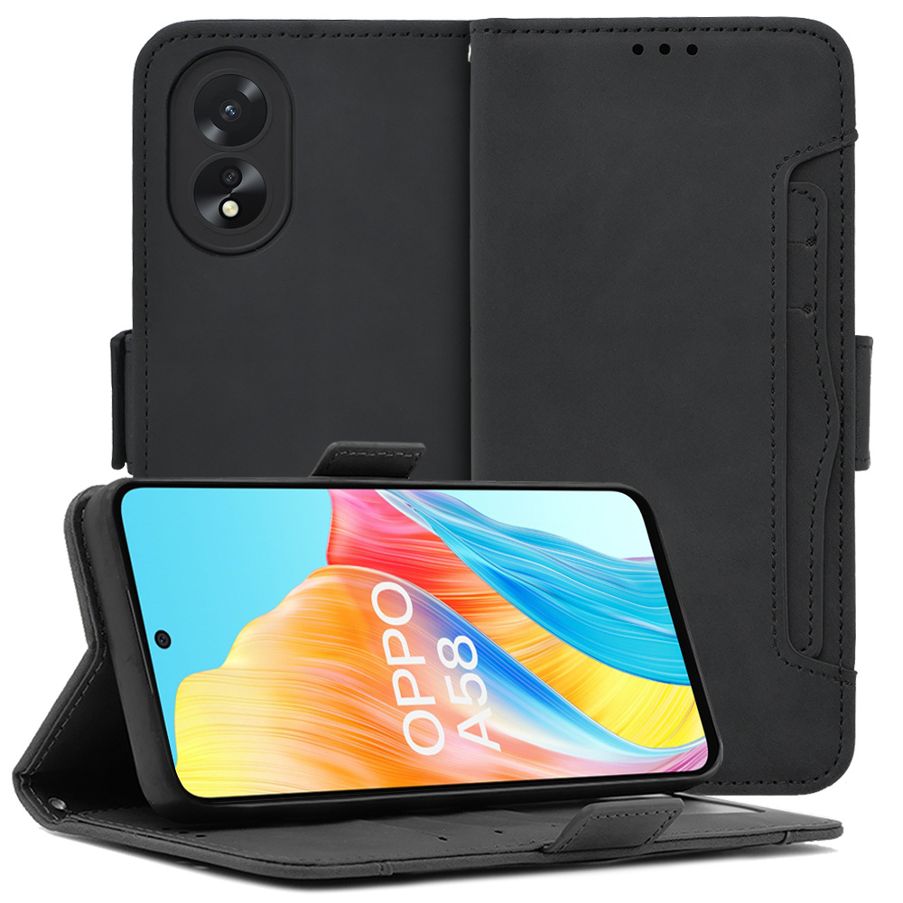 Klapphülle Für Oppo A58 4g, Mit Kartensteckplatz, Schwarz