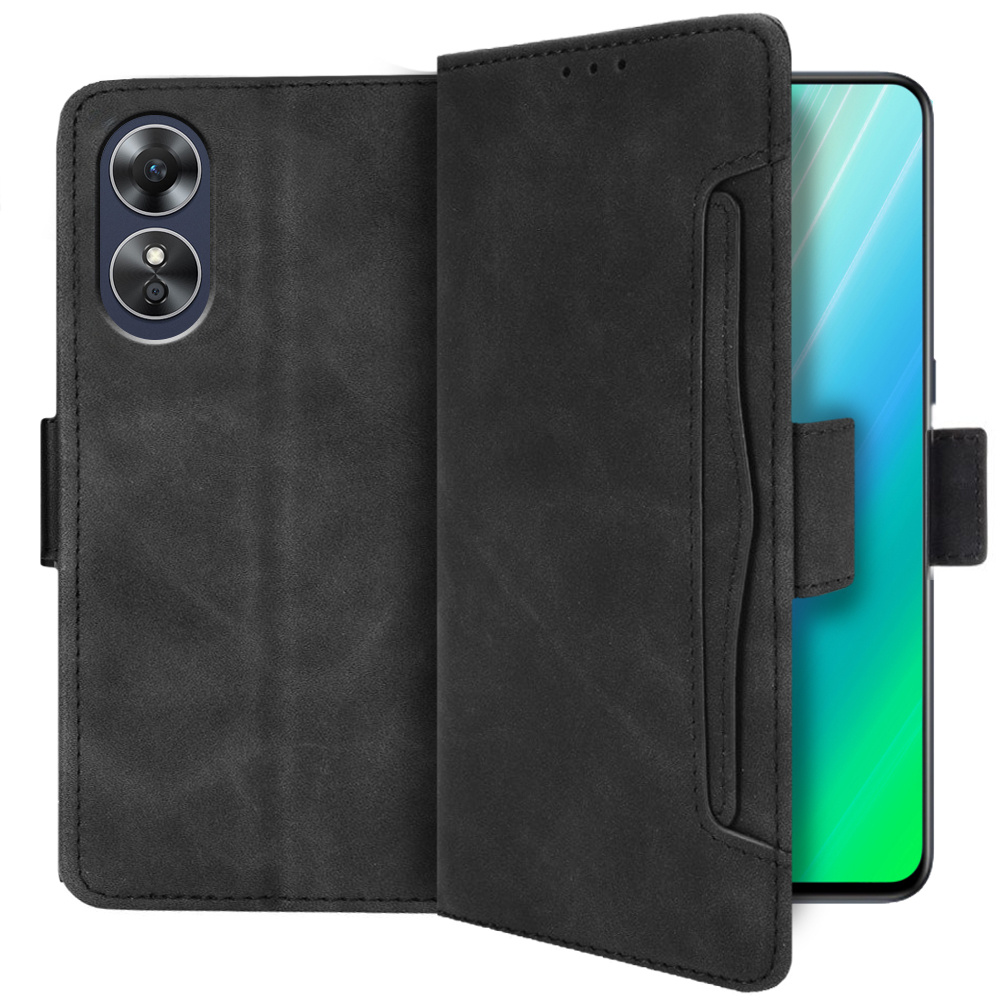 Klapphülle Für Oppo A17, Mit Kartenfach, Schwarz