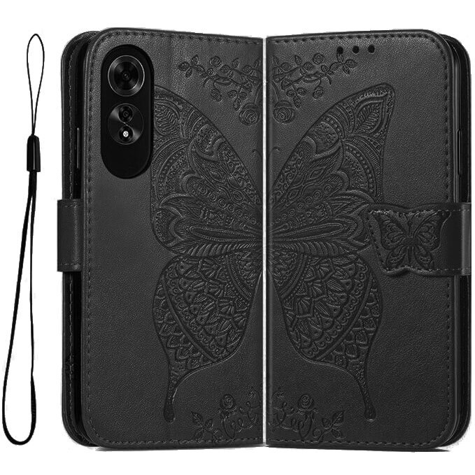 Klapphülle Für Oppo A60, Schmetterling, Schwarz