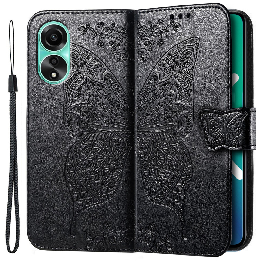 Klapphülle Für Oppo A98 5g, Schmetterling, Schwarz