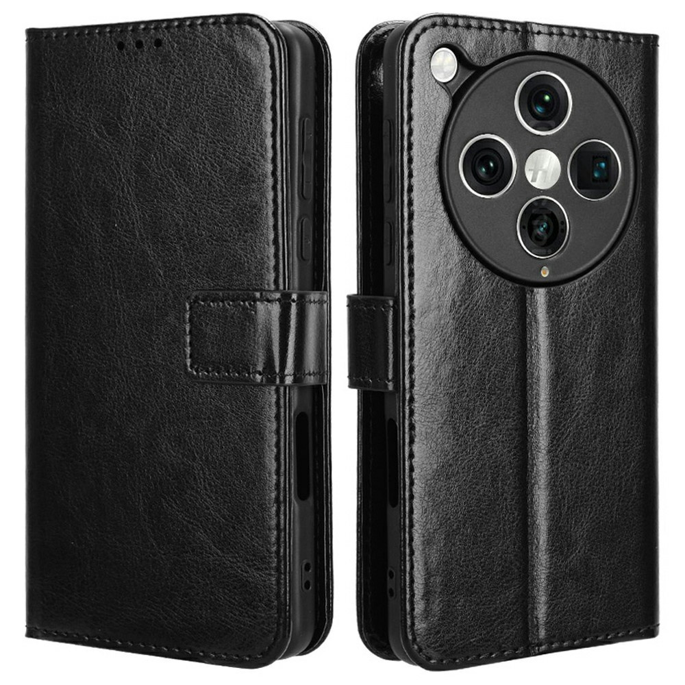 Klapphülle Für Oppo Find X8 Pro, Crazy Horse Wallet, Schwarz