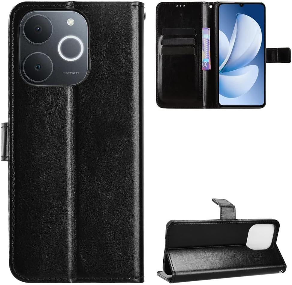 Realme Note 70t 4g Flip Case, Crazy Horse Wallet, Schwarz