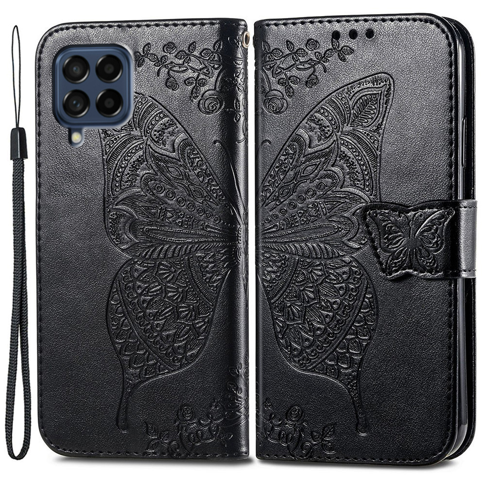 Klapphülle Für Samsung Galaxy M53 5g, Schmetterling, Schwarz