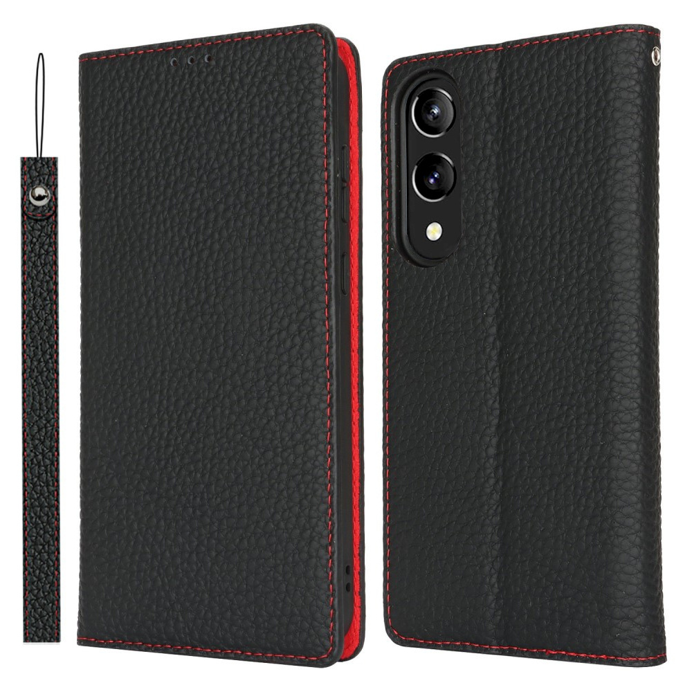 Samsung Galaxy S25 Edge Flip-hülle, Litschi-hautstruktur, Schwarz