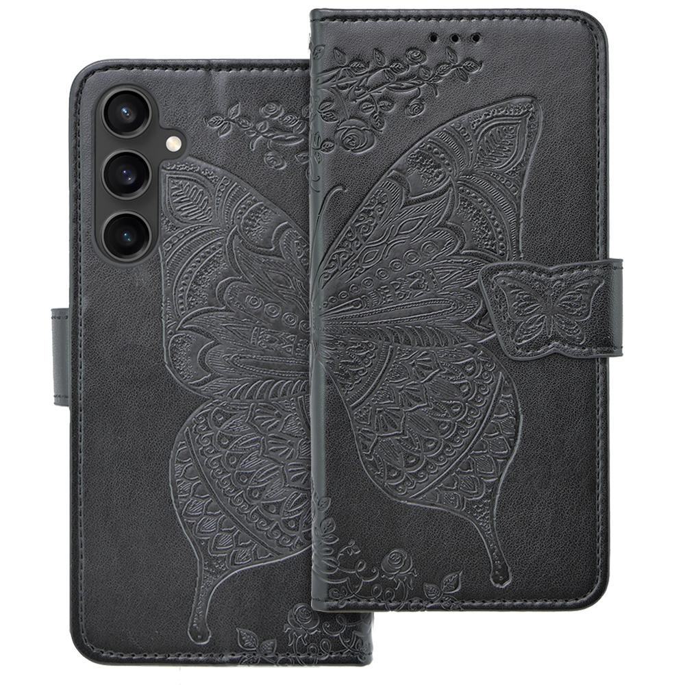 Klapphülle Für Samsung Galaxy S23 Fe, Schmetterling, Schwarz