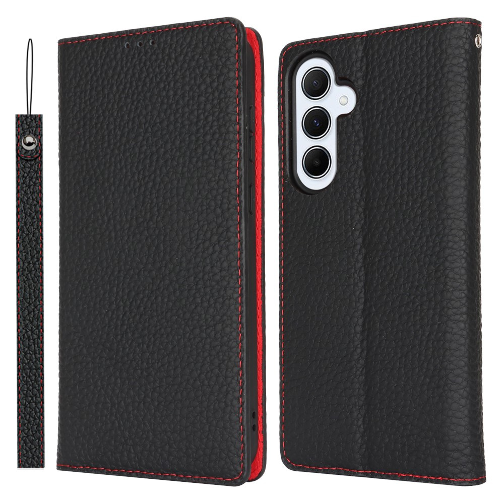 Flip-case Für Samsung Galaxy S24 Fe, Litschi-hautstruktur, Schwarz