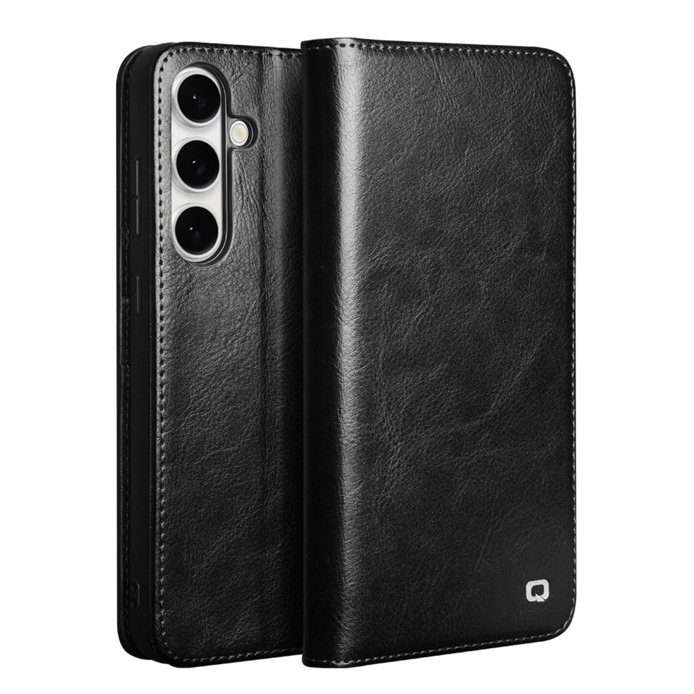 Samsung Galaxy S25 Fe Flip Case, Qialino Leder-geldbörse, Schwarz