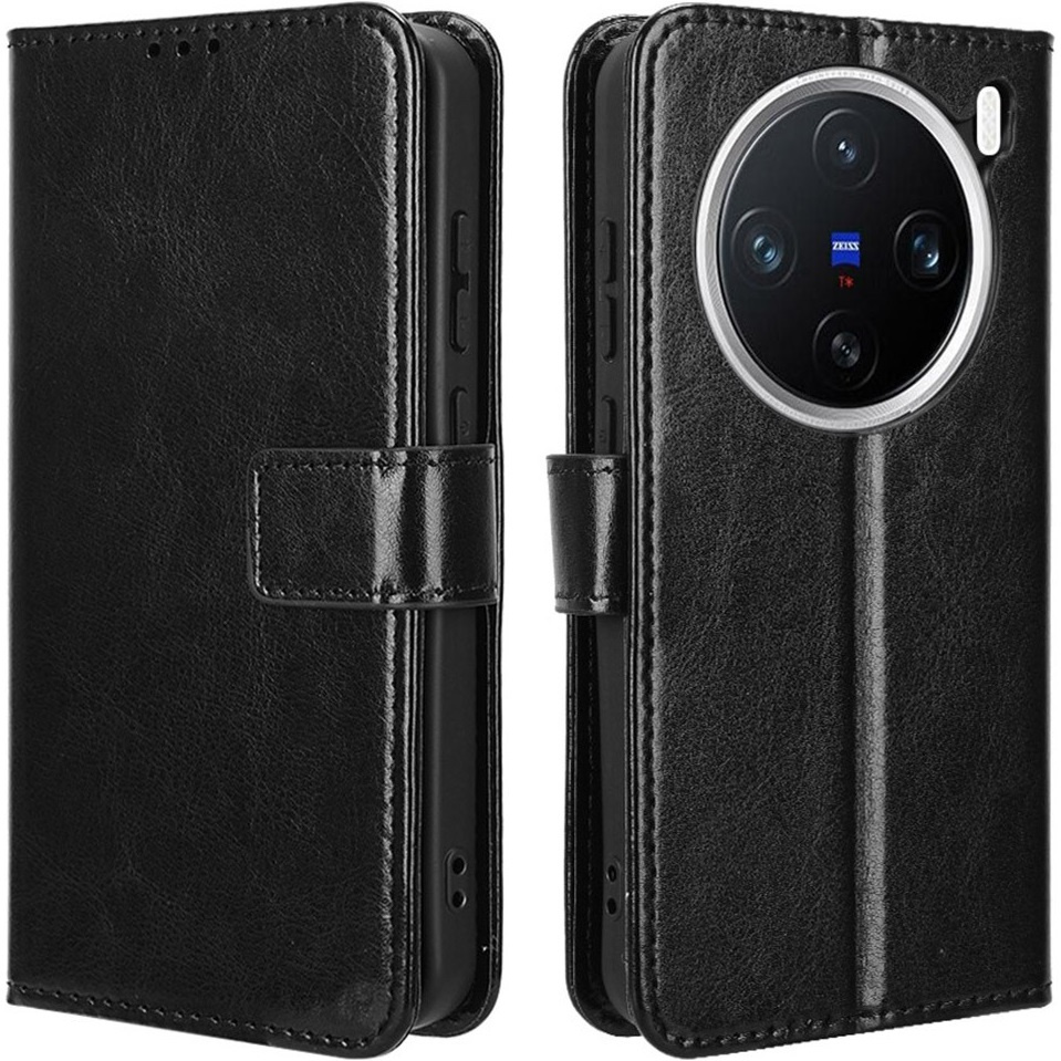 Vivo X200 Pro 5g Flip Case, Crazy Horse Wallet, Schwarz