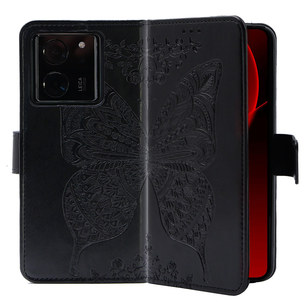 Klapphülle Für Xiaomi 13t / 13t Pro, Schmetterlingsmotiv, Schwarz