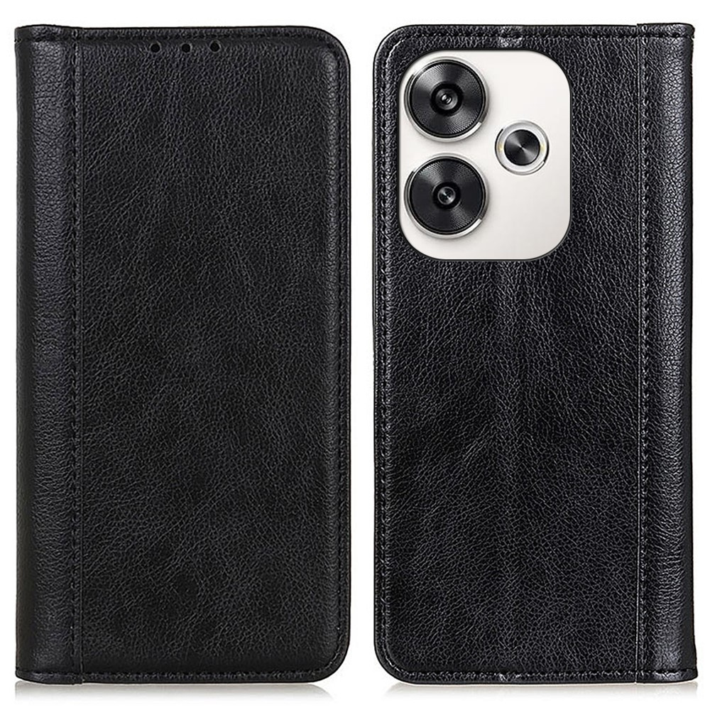 Flip-case Für Xiaomi Poco F6, Spaltleder, Schwarz
