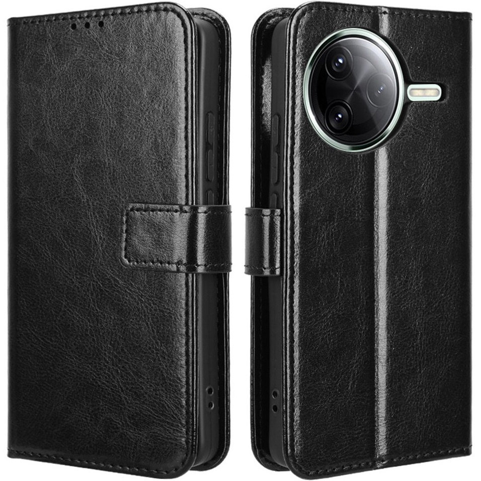 Flip-case Für Xiaomi Poco F7 Pro, Crazy Horse Wallet, Schwarz