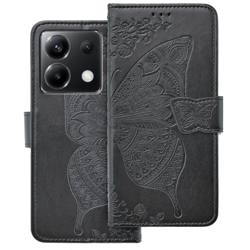 Klapphülle Für Xiaomi Poco X6 5g, Schmetterling, Schwarz