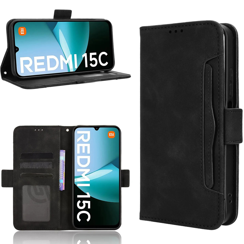 Klapphülle Für Xiaomi Redmi 15c 4g/lte, Mit Kartenfach, Schwarz