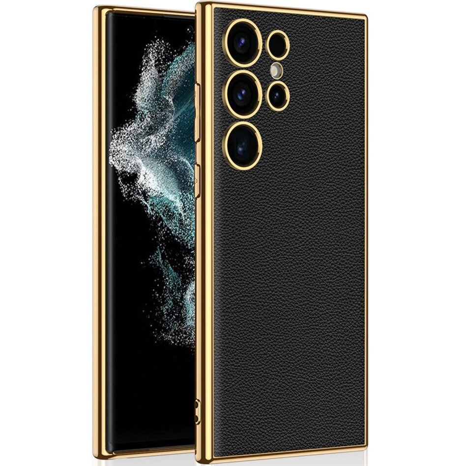 Schutzhülle Für Samsung Galaxy S24 Ultra, Electro Frame Lederhülle, Schwarz
