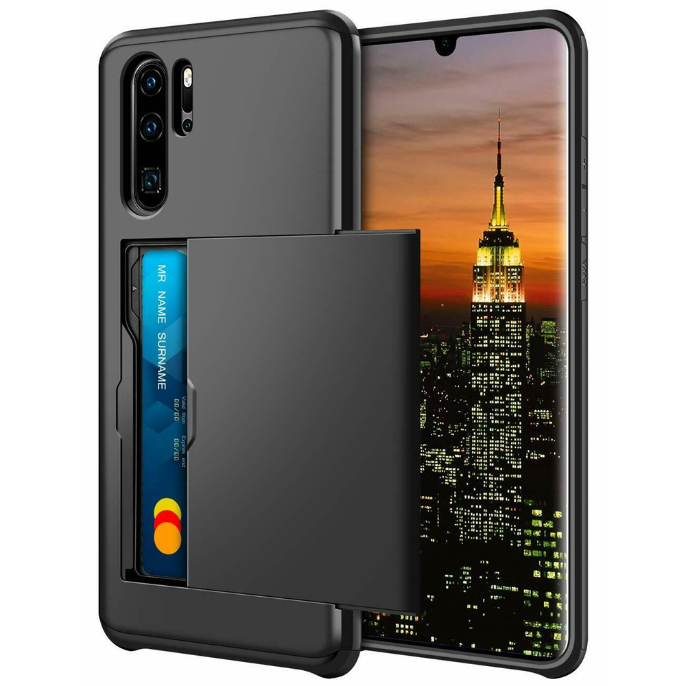 Huawei P30 Pro Hülle, Schiebekartenhalter, Schwarz