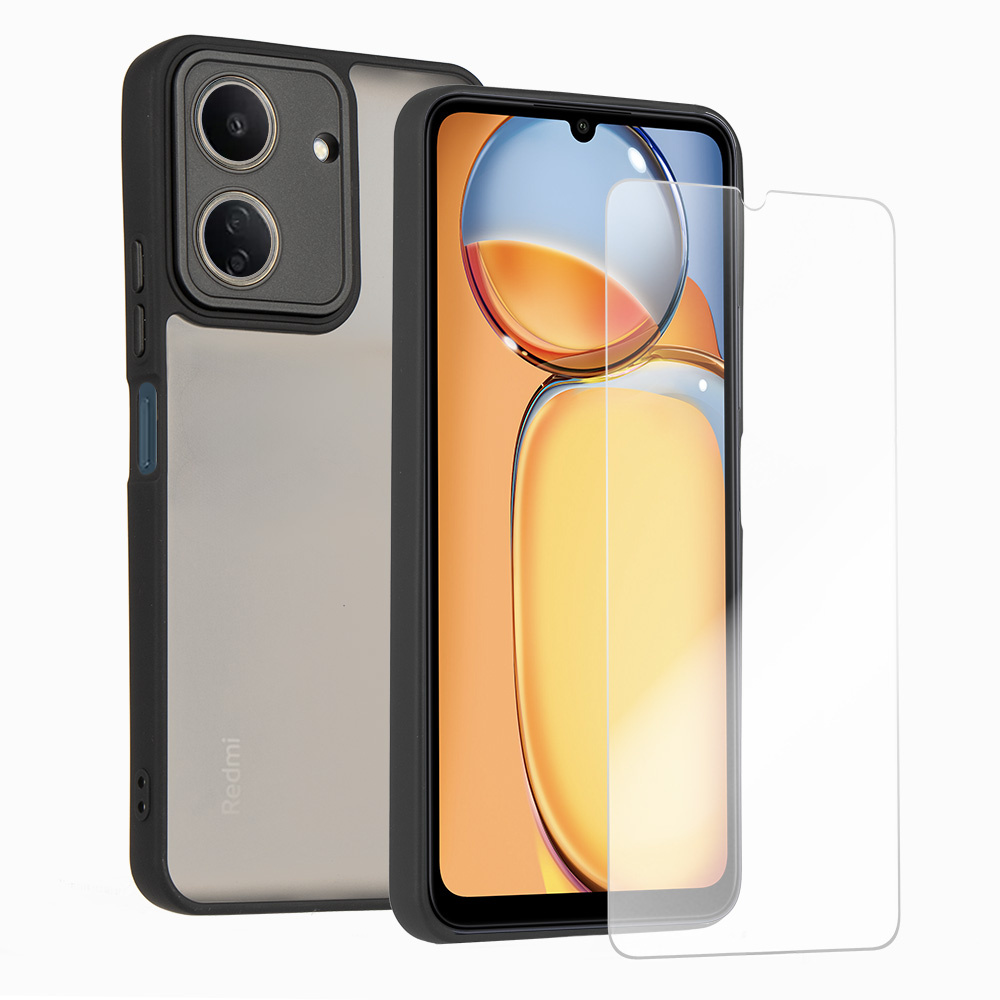 Schutzhülle Für Xiaomi Redmi 13c / Poco C65, Matte Hülle, Matt/schwarz + 9h-glas