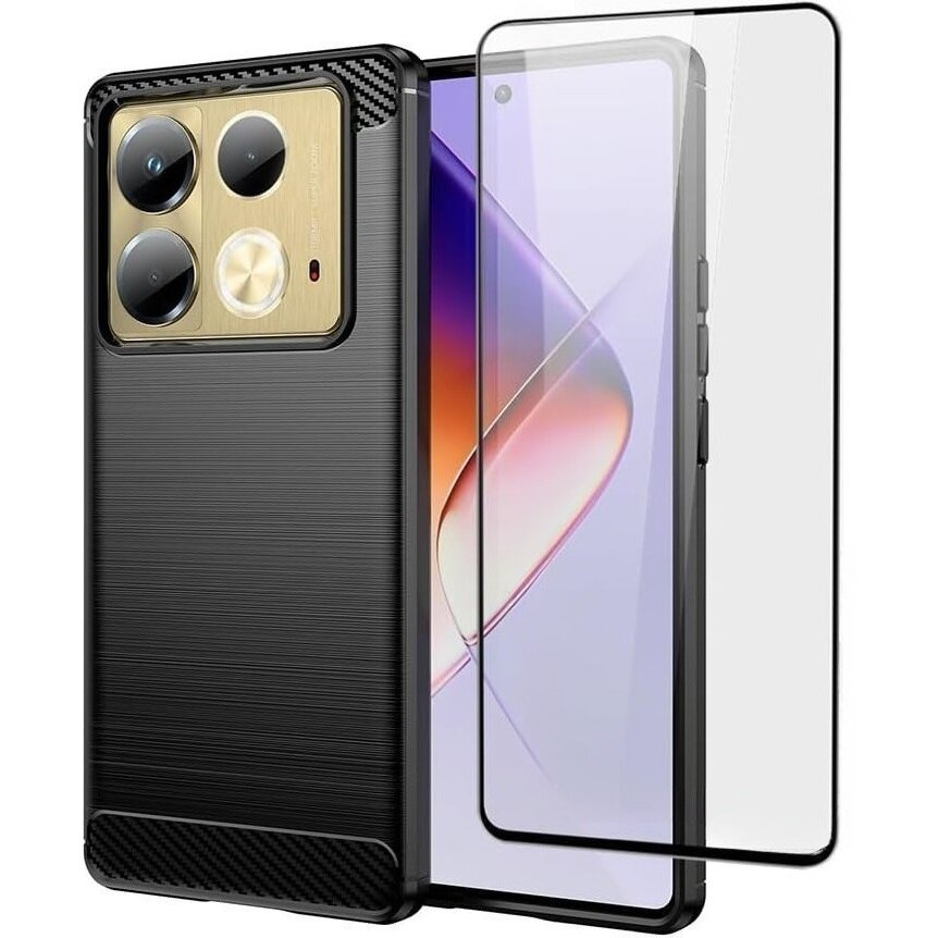 Schutzhülle Für Infinix Note 40 Pro + 3d-schutzglas, Carbon, Schwarz